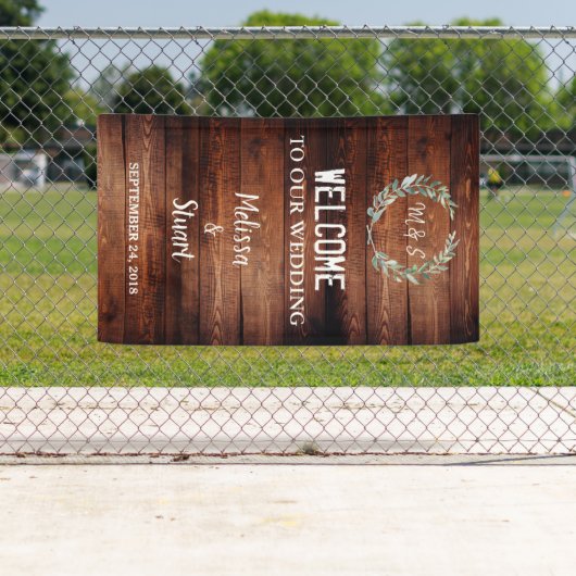 私達の結婚式のモノグラムへの素朴な木歓迎 横断幕 (インサイチュ)