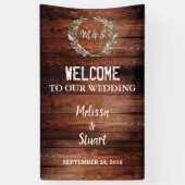 私達の結婚式のモノグラムへの素朴な木歓迎 横断幕 (縦)
