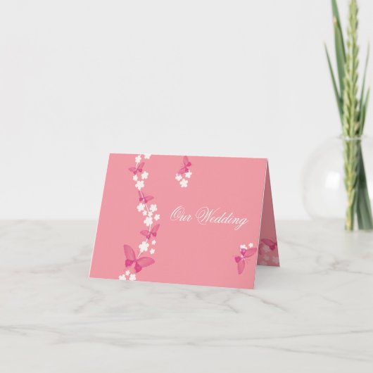 私達の結婚式-白い花および蝶 カード (正面)