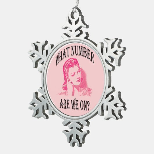 私達はどんな数ついているかBuncoのレトロの女性か。 スノーフレークピューターオーナメント (右)