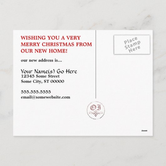 私達はクリスマスのお知らせを楽しんで引っ越した シーズンポストカード (裏面)