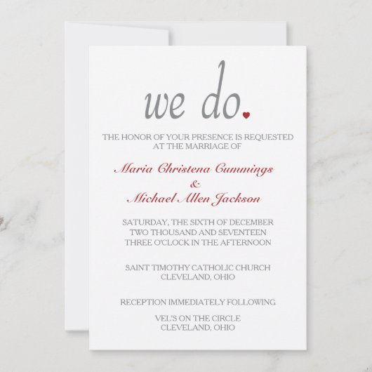 私達はハートの結婚式の招待状をします 招待状 (正面)