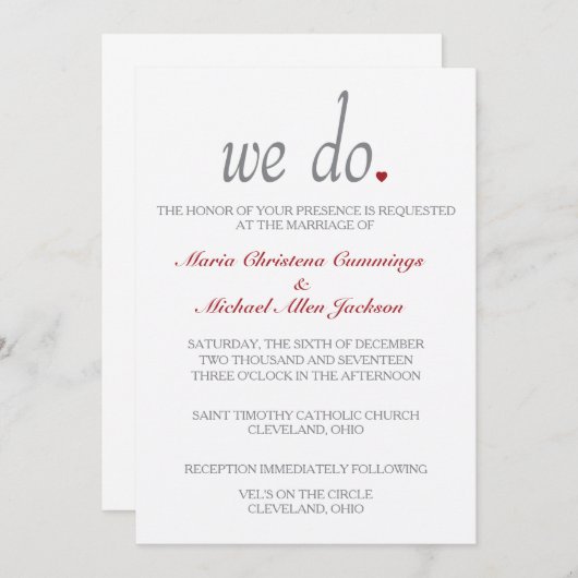 私達はハートの結婚式の招待状をします 招待状 (正面/裏面)