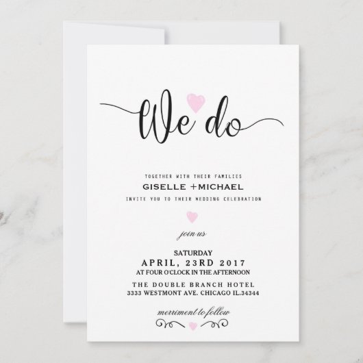 私達はハートの結婚式招待状を飾ります 招待状 (正面)