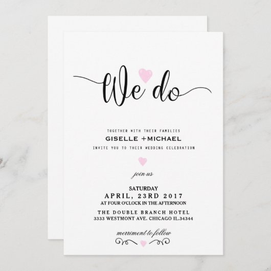 私達はハートの結婚式招待状を飾ります 招待状 (正面/裏面)