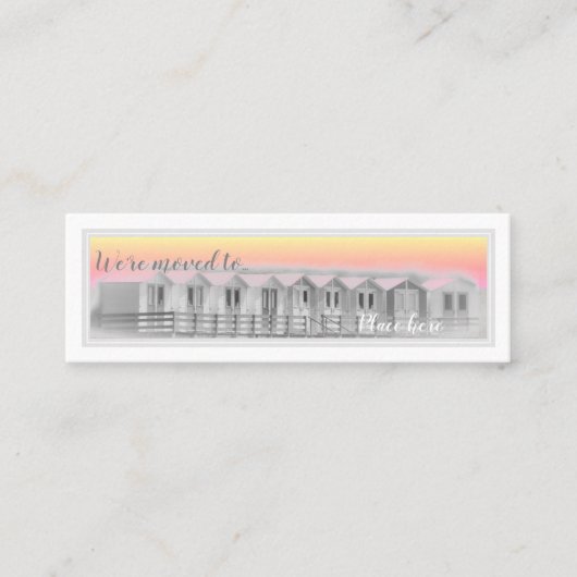 私達はビーチ小屋、日没カードの海岸を動かしました スキニー名刺 (正面)