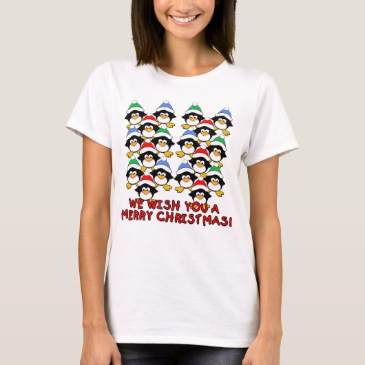 私達はメリークリスマスのペンギンを望みます Tシャツ (正面)