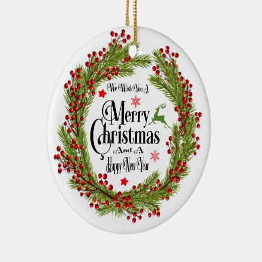 私達はメリークリスマスを円形のオーナメント望みます セラミックオーナメント (右)