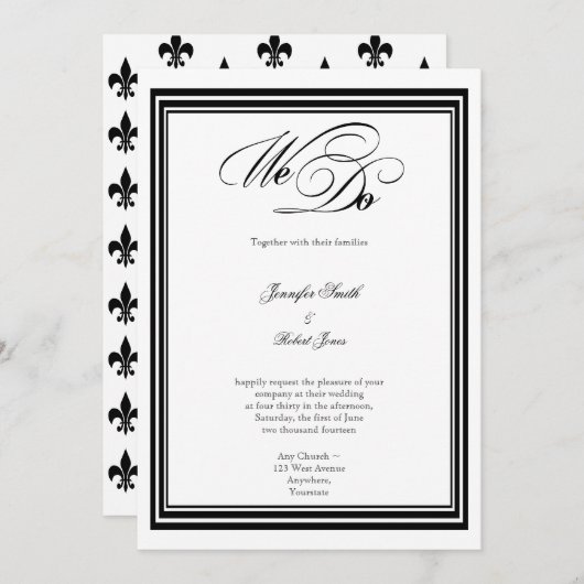 私達はモダンなフレームの白黒の結婚式招待状をします 招待状 (正面/裏面)