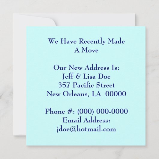 私達はルイジアナのLAのニュー・オーリンズ移動動かされた移動を有します 案内状 (裏面)