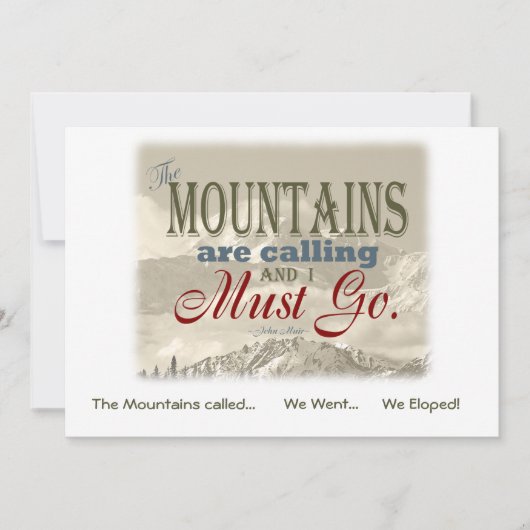 私達は山のヴィンテージで駆け落ちしました; Muir-Mtnsは呼びました 招待状 (正面)