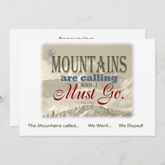 私達は山のヴィンテージで駆け落ちしました; Muir-Mtnsは呼びました 招待状 (正面/裏面)