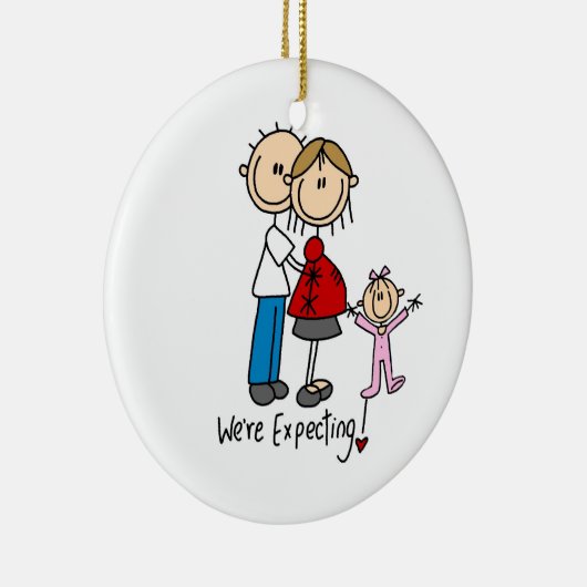 私達は幼児の女の子のオーナメントが付いているカップルを期待しています セラミックオーナメント (右)