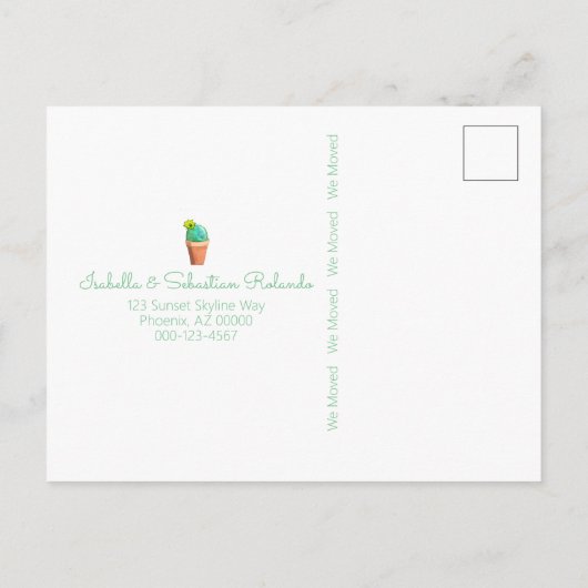 私達は新しい住所南西緑のドアのサボテンを動かしました 案内ポストカード (裏面)