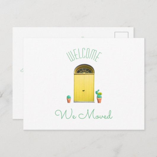 私達は新しい住所南西黄色いドアのサボテンを動かしました 案内ポストカード (正面/裏面)