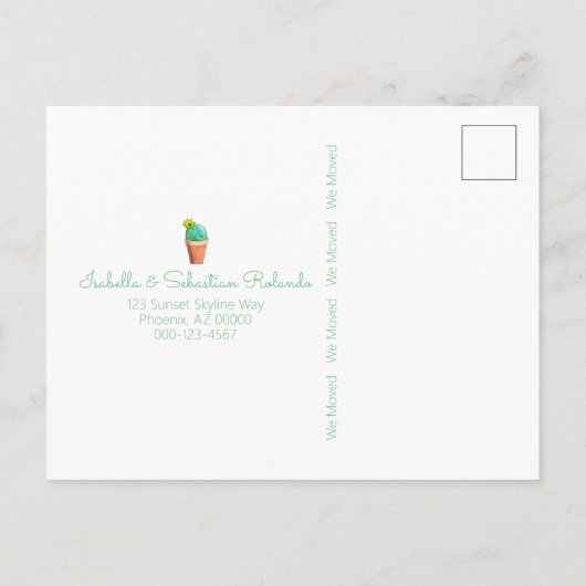 私達は新しい住所南西黄色いドアのサボテンを動かしました 案内ポストカード (裏面)