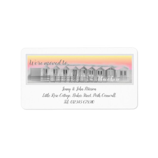 私達は日没でビーチ小屋が付いているラベルを動かしました ラベル (正面)