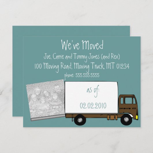 私達は発表カードを動かしています(家の写真と) 案内状 (正面/裏面)