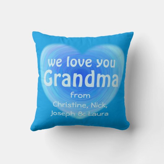 私達は祖母の青い水彩画のハートのモダン愛します クッション (裏面)