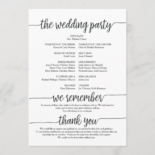 私達は結婚式のプログラム・カード5x7のデザインをします プログラム (裏面)