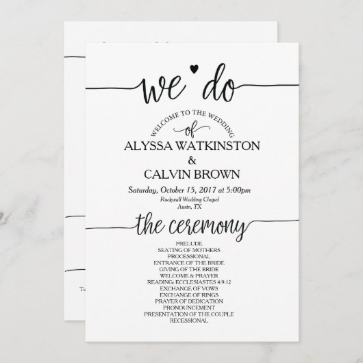 私達は結婚式のプログラム・カード5x7のデザインをします プログラム (正面/裏面)