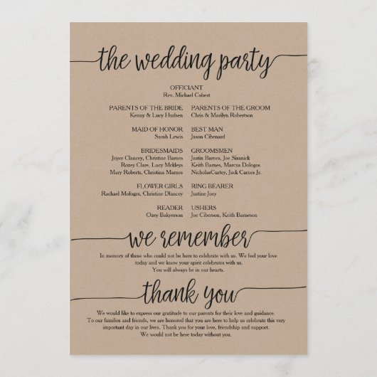 私達は結婚式のプログラム・カード5x7のデザインv3をします プログラム (裏面)