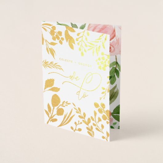 私達は花の水彩画をし、ホイルの結婚式を実在します 箔カード (正面)