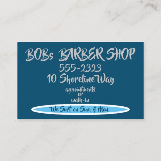 私達はaの日曜日及び月曜日のオーシャンブルーでサーフします 名刺 (裏面)