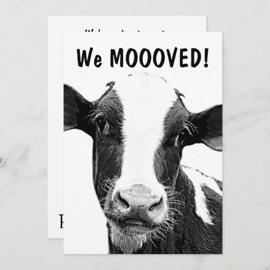 私達はMOOO牛引っ越し祝いパーティーのパーティーを動かしました 招待状 (正面/裏面)