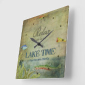 私達をあります湖の時間、山の小屋の装飾にリラックスして下さい スクエア壁時計 (傾斜)