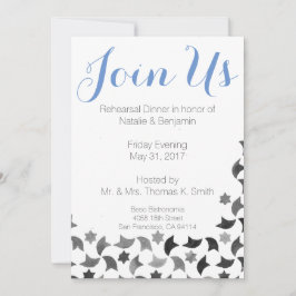 私達をリハーサルの夕食の招待|の青く白い灰色結合して下さい 招待状