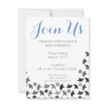 私達をリハーサルの夕食の招待|の青く白い灰色結合して下さい