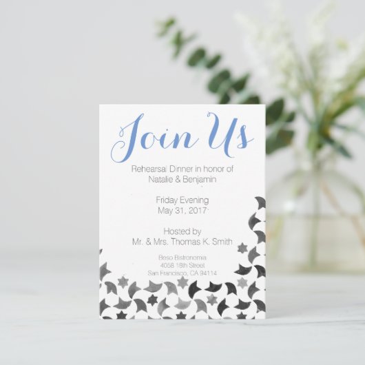 私達をリハーサルの夕食の招待|の青く白い灰色結合して下さい 招待状 (スタンド正面)