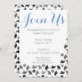 私達をリハーサルの夕食の招待|の青く白い灰色結合して下さい 招待状 (正面/裏面)