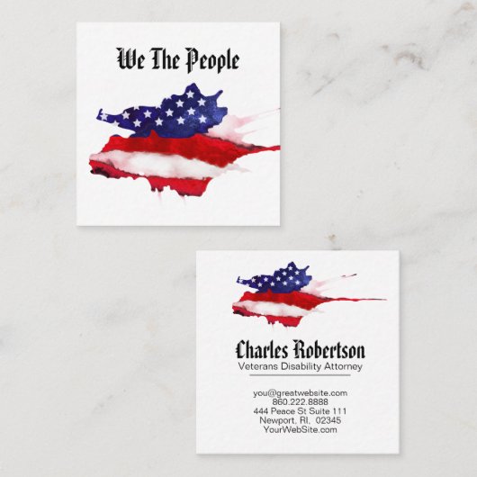 *~*私達人々の米国旗の水彩画 スクエア名刺 (正面/裏面)