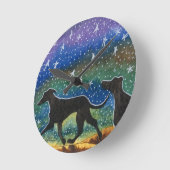 私達3匹のグレイハウンド犬 ラウンド壁時計 (傾斜)