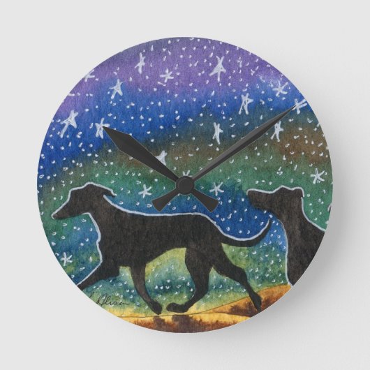 私達3匹のグレイハウンド犬 ラウンド壁時計 (正面)