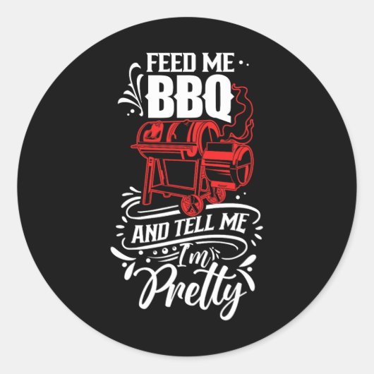 私食べ物を与えBbqと私は肉食Rbecueグリかわいらしー ラウンドシール (正面)