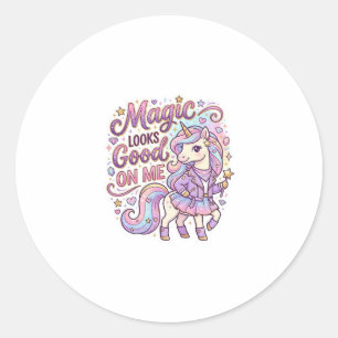 私+に+ユニコーン+の+魔法+は+似合う+グラフィック+デザイン+ホワイト ラウンドシール