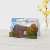 秋おもしろいオーバーザヒルバーアンドツリー誕生日 カード (黄色い花)