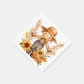 秋お洒落のかかし、ひまわり、秋離れ スタンダードカクテルナプキン (角)