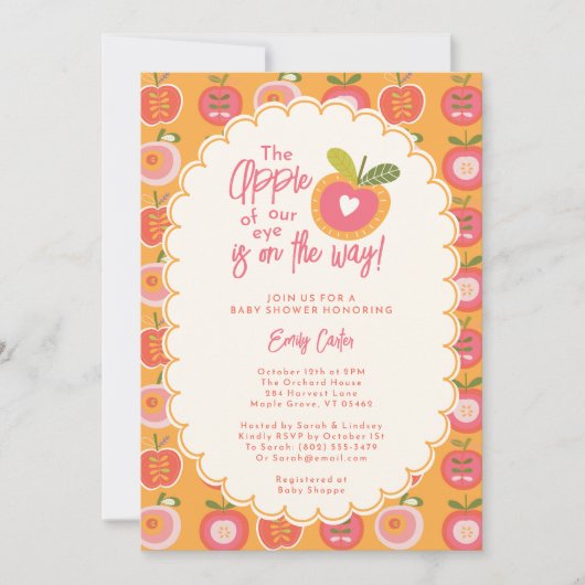 秋お洒落アップルオブザウアイピンクモダン色 招待状 (正面)