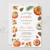 秋お洒落カボチャリトルカボチャベビーシャワー 招待状 (正面)