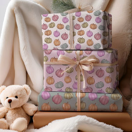 秋お洒落パステルパンプキンパターン ラッピングペーパーシート