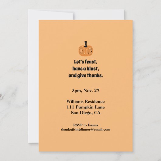 秋お洒落パンプキンサンクスギビングパーティー 招待状 (裏面)