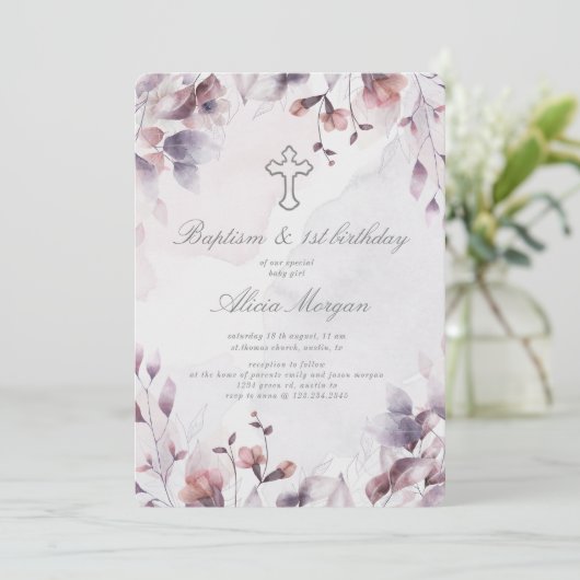 秋お洒落フローラバプティスファースト誕生日 招待状 (スタンド正面)