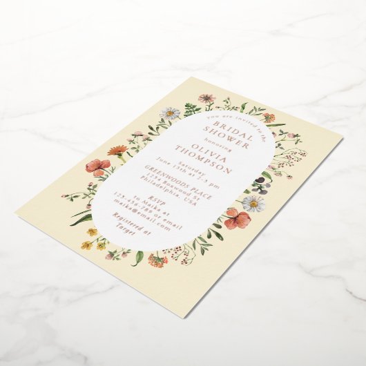 秋お洒落ワイルドフラワーアーチブライダルシャワー 箔招待状 (回転した状態)