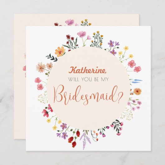 秋お洒落ワイルドフラワーフローラ花嫁 招待状 (正面/裏面)