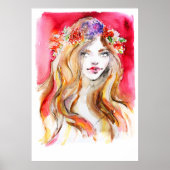 秋お洒落水色ファッションイラストレーション ポスター (正面)