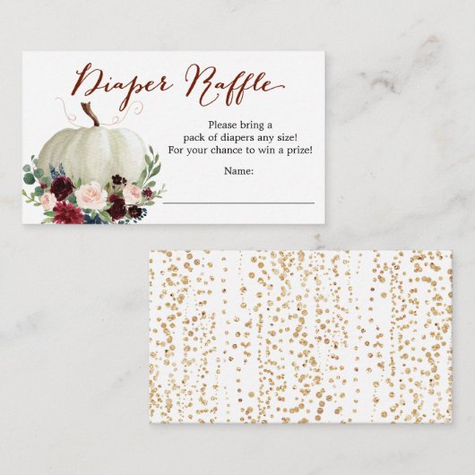 秋かぼちゃおむつラッフルベビシャワーカード エンクロージャーカード (正面/裏面)